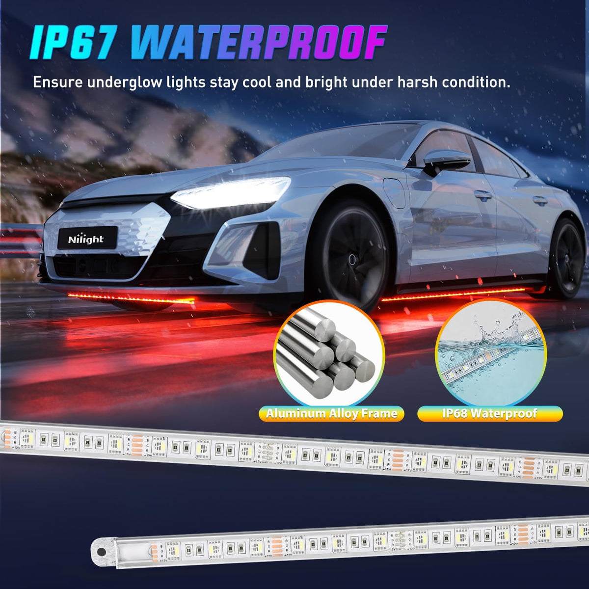 4PCS Aluminum RGBW LED Underglow Strip Lights with APP & Remote | 396 LEDs Door Assist Multi Color DIY Sound Active Function Music Mode Underbody Light Strips for Car Truck RV