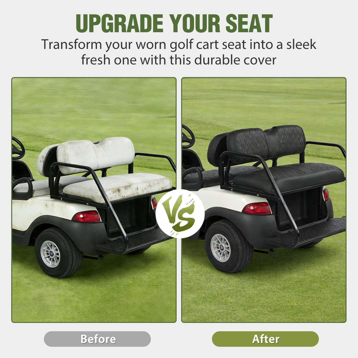 Golf Cart Seat Covers 2PCS Black Leather Club Car Precedent | Waterproof Leather No Staple Design All Season Protection Sun Scratch Resistant Cover Fits 2004-2019 Club Car Precedent