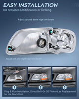 Headlight Assembly Compatible with 1997 1998 1999 2000 2001 2002 2003 Ford F-150 Expedition Chrome Housing Amber Reflector