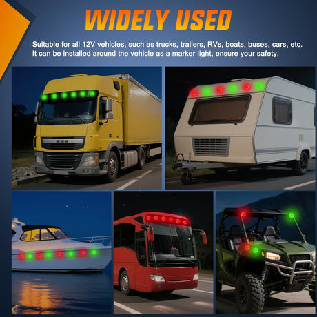 Watermelon Light 17 LED Dual Color 2PCS Stainless Steel Bezel Red to Green Side Marker Clearance Turn signal Lights 4 Plug IP68 Waterproof for Trailer Truck Pickup Camper RV ATV UTV Boat