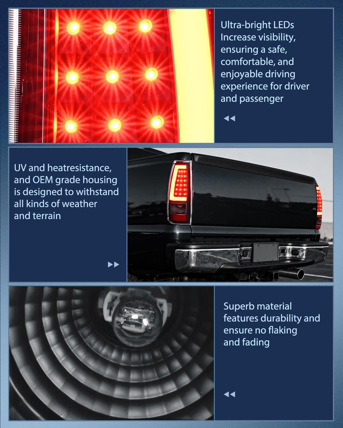Taillight Assembly Compatible with 2003 2004 2005 2006 Chevy Silverado 1500 1500HD 2500 2500HD 3500 2007 Chevrolet Classic Incandescent Type Upgrade LED Tube Tail Lights Rear Brake Lamps