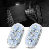 2 PCS White Color Wireless Magnetic LED Interior Lights | USB Rechargeable Universal Mini Sticky Footwell Ambient Atmosphere Reading Lamp with Touch Sensor, Portable Night Lighting