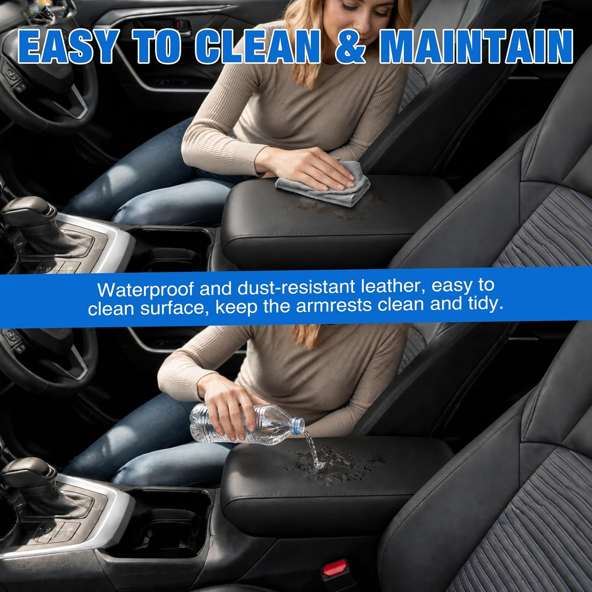 Center Console Cover for Nissan Altima 2013-2018 Armrest Cushion | for Altima 2013 14 15 16 17 2018 Accessories Nappa Leather Armrest Cover for Car Waterproof Anti-Scratch Arm Rest Pad, Black