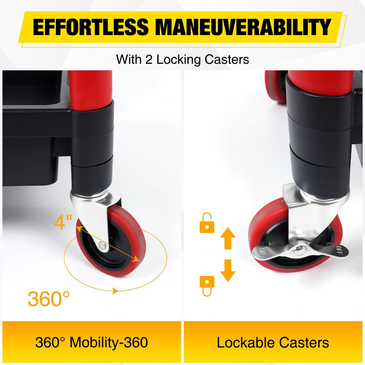 2-Tier Rolling Utility Cart with 4 Inch Swivel Wheels, Heavy-Duty Plastic Tool Cart for Auto Detailing, Garage & Workshop