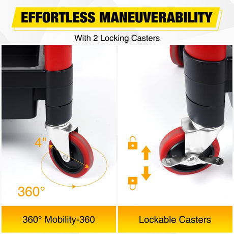 2-Tier Rolling Utility Cart with 4 Inch Swivel Wheels, Heavy-Duty Plastic Tool Cart for Auto Detailing, Garage & Workshop