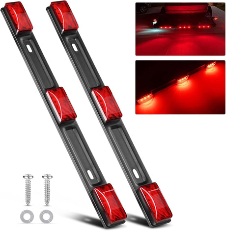 9 LED Marker Tail Trailer Light Bar 14.2Inch 2 PCS Red Clearance Identification Running Mark ID Rear Stainless Steel Bracket for 12V Pickup Truck RV Boat