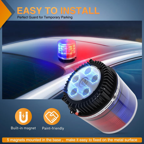 18LED Strobe Lights Red Blue Wireless Rotating Emergency Safety Flashing Beacon Light with Magnetic Base Mount and Two Types of Plugs for Vehicle UTV Truck Forklift Tractor Snow Plow