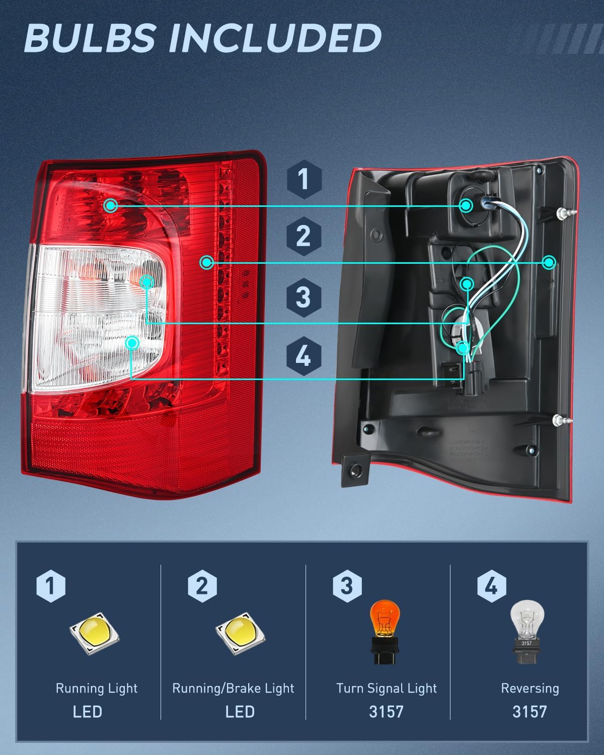 Taillight Assembly Compatible with 2011 2012 2013 2014 2015 2016 Chrysler Town & Country with LED Type Taillights Only Rear Lamp OE Style Passenger Side