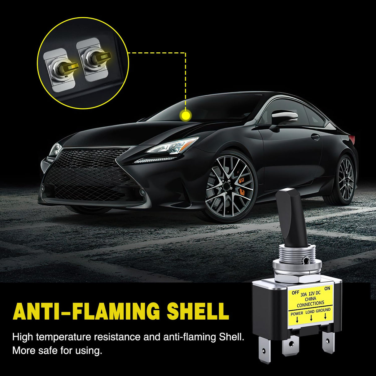 5PCS LED Toggle Switch ON Off 12V 30A Yellow Lighted Metal Heavy Duty SPST 3 Pin Rocker Switches 12mm Mounting Hole for Automotive Cars Trucks Boats Racing Cars