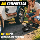 Car Emergency Kit with Jumper Cable Air Compressor Tire Repair Essential Tools First Aid Alligator Connector Electrical Kit for Travel Camping Outdoor Cars Truck SUV RV