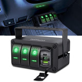 Rocker Switch 3 Gang Rocker Switch Box 12V SPST ON Off Toggle Switches PD Type C and QC USB Charger Voltmeter LED Light Waterproof Aluminum Mount Bracket Panel DIY Stickers for Boat Car RV Truck