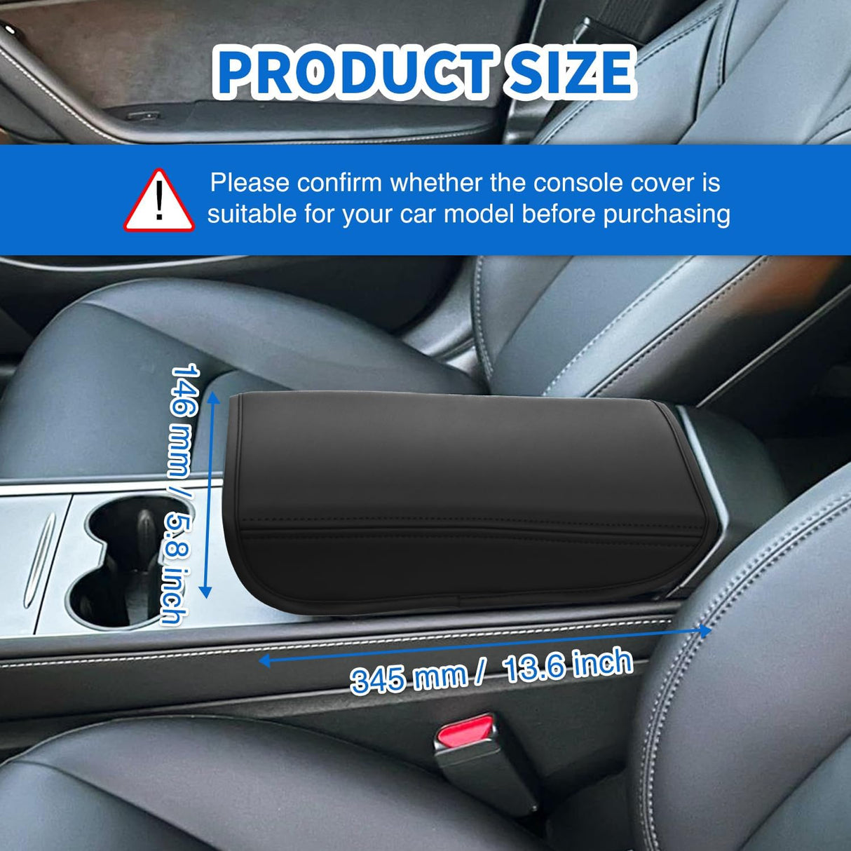 Center Console Cover Fit for 2017-2023 Tesla Model 3 2020 2021 2022 2023 Model Y PVC Leather Middle Console Cover Tesla Model 3/Y Car Center Console Cushion Pad Car Armrest Box Cover-Black