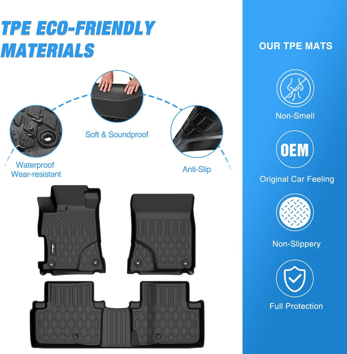 TPE Floor Mats for Acura ILX 2013 2014 2015 2016 2017 2018 2019 2020 2021 2022 2022, All Weather Custom Fit Heavy Duty Floor Liners