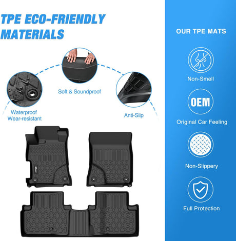 TPE Floor Mats for Acura ILX 2013 2014 2015 2016 2017 2018 2019 2020 2021 2022 2022, All Weather Custom Fit Heavy Duty Floor Liners