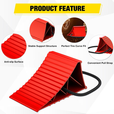 Wheel Chocks, Heavy Duty Wheel Stopper for Car, Truck, RV, Trailer, Caravan, Motorcycle, 8.7 Inch x 4.8 Inch x 4.2 Inch, 2-Pack(Red)