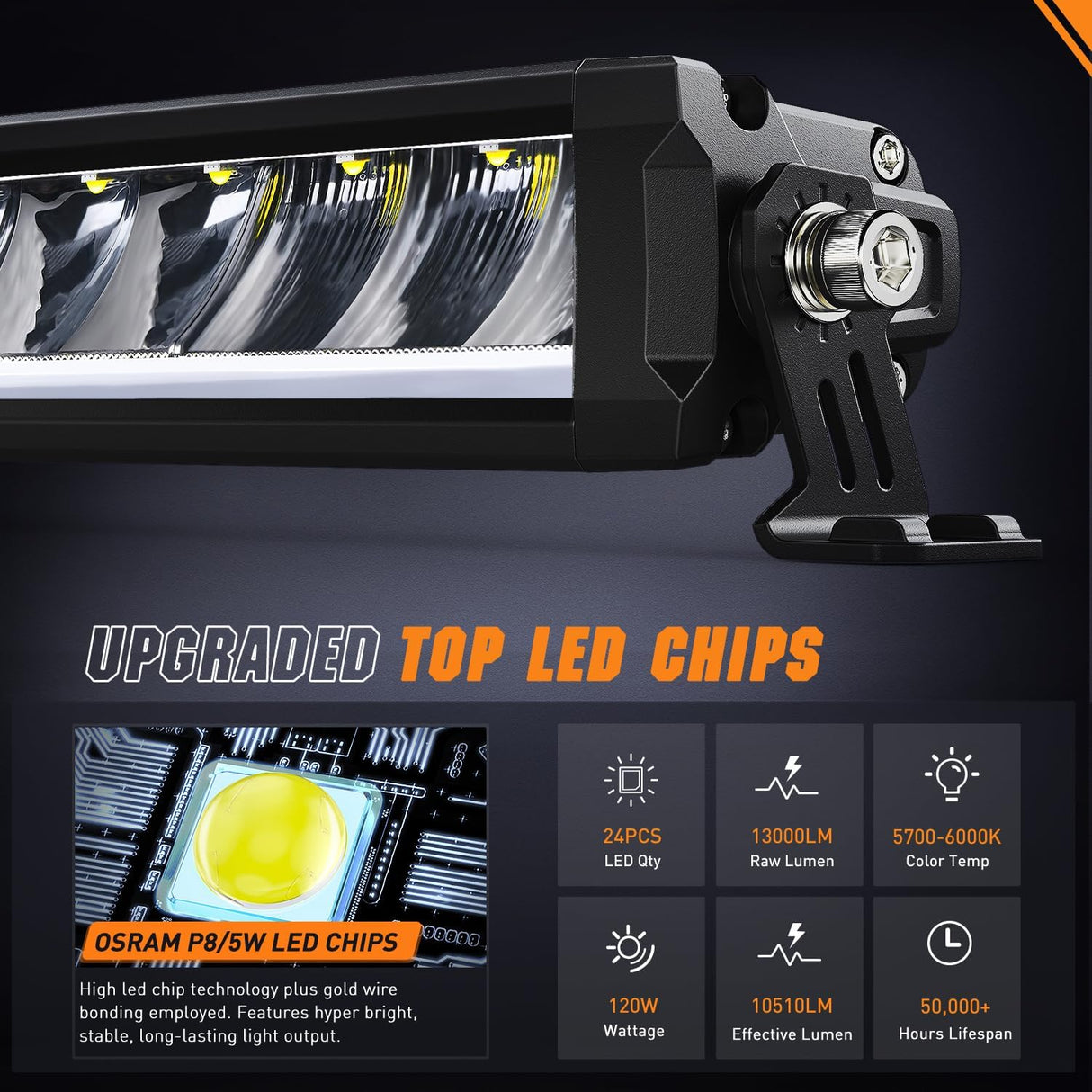 LED Light Bar with Amber DRL 30 Inch 120W Single Row Offroad Light Anti-Glare Flood Spot Combo LED Driving Bar IP68 w/ 14AWG DT Wiring Kit for Pickup Truck SUV ATV UTV Boat 4x4