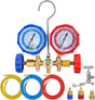 A/C Manifold Gauge Set Fits for R134a R12 R22 R502 3-Way Auto HVAC Diagnostic Gauges Refrigerant Recharge kit with Quick Couplers 5FT Hoses Universal Can Tap