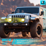 7 Inch LED Offroad Driving Lights High Low Beam 2 PCS 80W Round Amber Light Side Shooter Spot Flood Fog Light Pod w/ 16 AWG DT Connector Wiring Harness Kit for Jeep Truck ATV UTV SUV