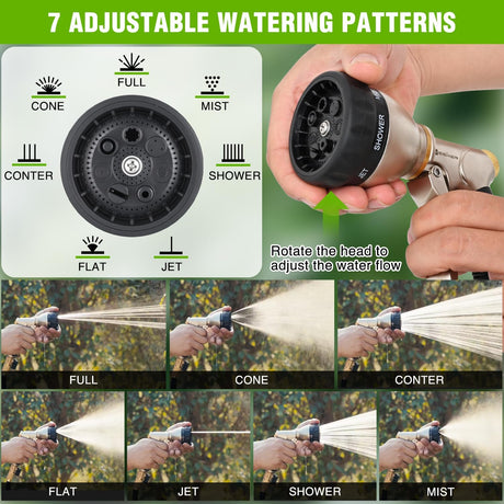 Garden Hose Nozzle, Water Hose Sprayer Nozzle Adjustable 7 Spray Patterns Heavy Duty Metal Water Nozzles for Hose Outdoor with Non-Slip Rubber Grip for Watering Plants Lawns Washing Cars Pets