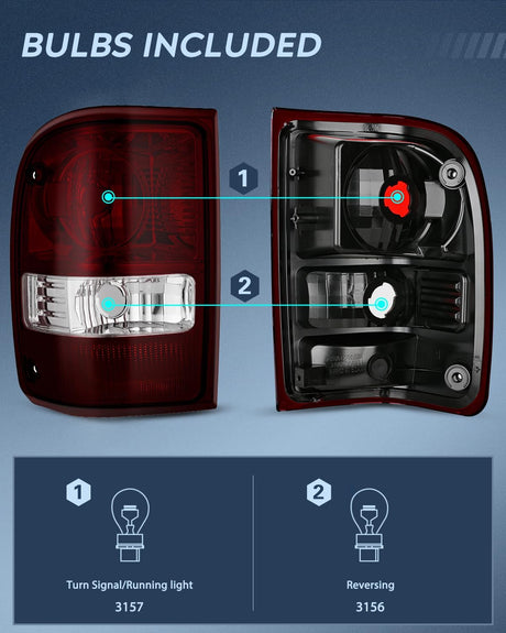 Taillight Assembly Compatible with 2001 2002 2003 2004 2005 2006 2007 2008 2009 2010 2011 Ford Ranger without STX Model Rear Lamp OE Style Driver and Passenger Side Dark Red Lens