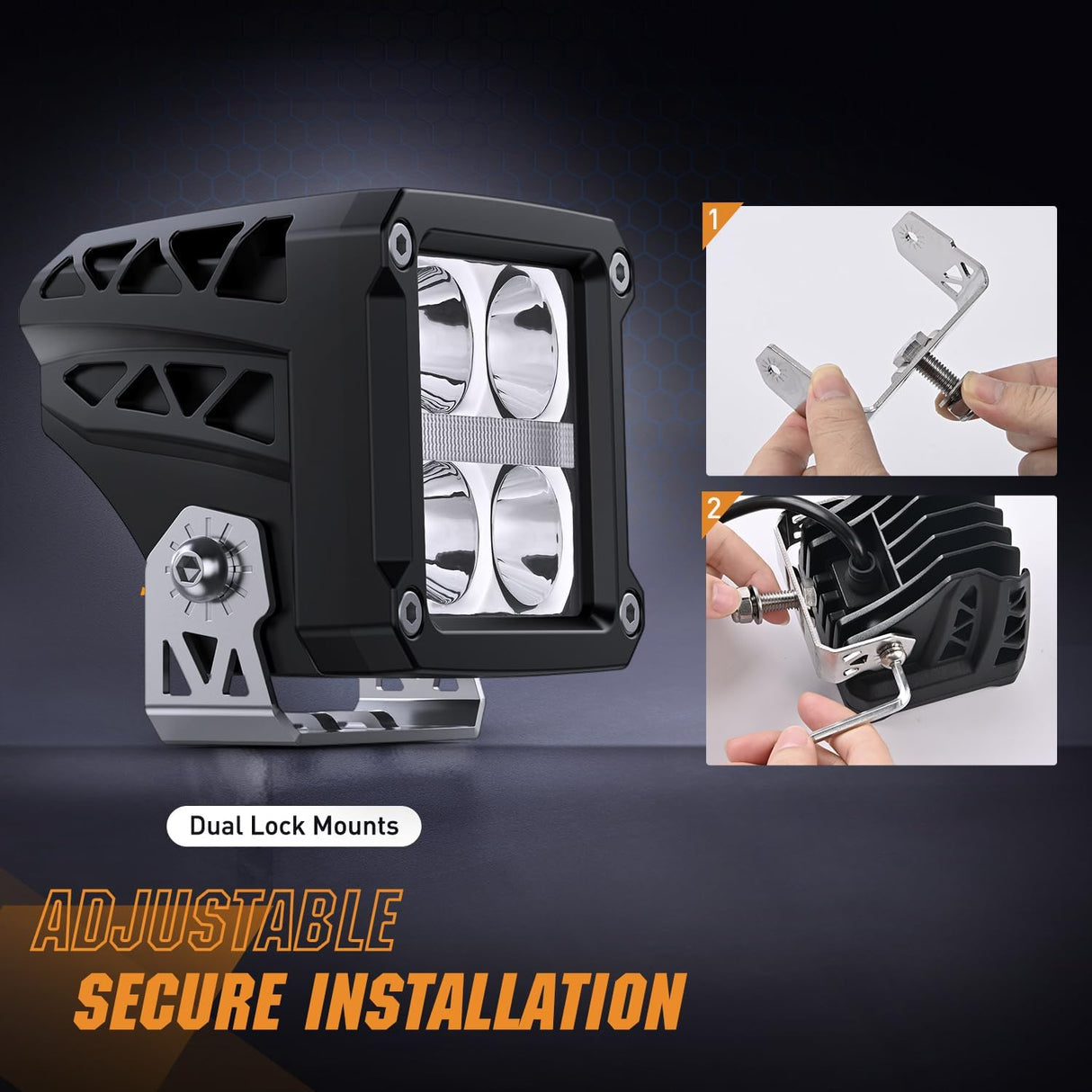 LED Pod Lights with Amber DRL 3.2 Inch Square 20W 2510LM Super Spot Beam w/ 16AWG Wiring Harness Kit Auxiliary Offroad Driving Ditch Light for Truck UTV ATV SUV 4x4