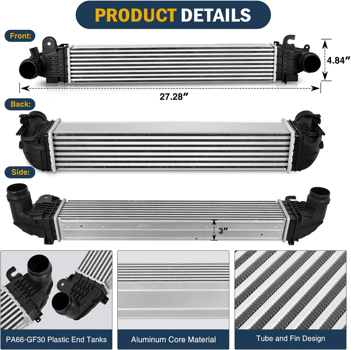 Intercooler Compatible with Chevrolet Equinox GMC Terrain 2018 2019 2020 2021 2022 1.5L Turbocharged, Aluminum Turbo Intercooler Charge Air Inter Cooler Replace# 18103, 84454110, GM3012116