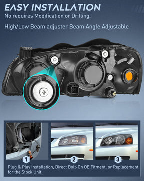 2004-2006 Hyundai Elantra Headlight Assembly Black Housing Amber Reflector Nilight