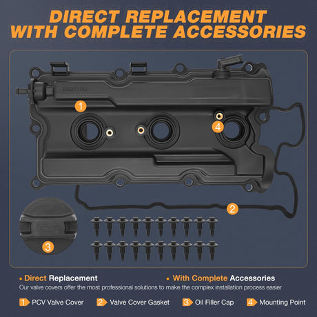 Pair Engine Valve Cover for Nissan Frontier 2005-2019, NV1500 NV2500 NV3500 2012 2013 2014 2015 2016 2017 2018 2019, Pathfinder 2005 2006 2007 2008 2009 2010 2011 2012, Xterra 2005-2015