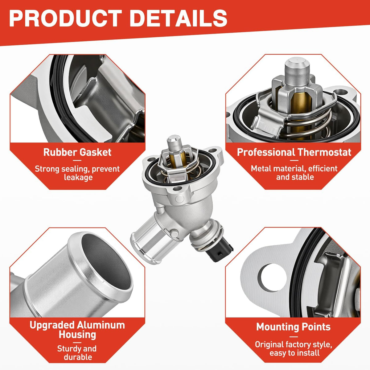 Aluminium Thermostat Housing Assembly Compatible with Chevrolet Chevy Spark 1.2L 2013 2014 2015 Engine Coolant Thermostat Housing for Car 96988257 25192923 902-753 131-189 9698-8257 2519-2923