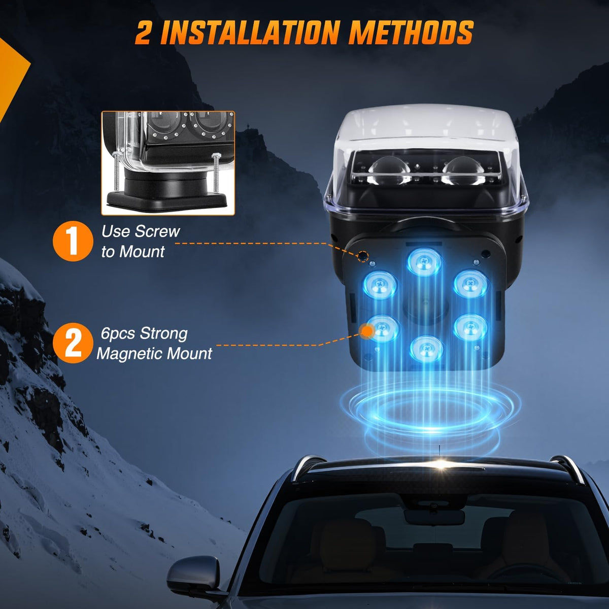 Boat Spotlight 60W 5000LM Magnetic LED Light 12V-24V Offroad | Remote Controlled 360° Rotating Spotlight with Magnetic Base for Boats Trucks Utvs Tractors Hunting and Search