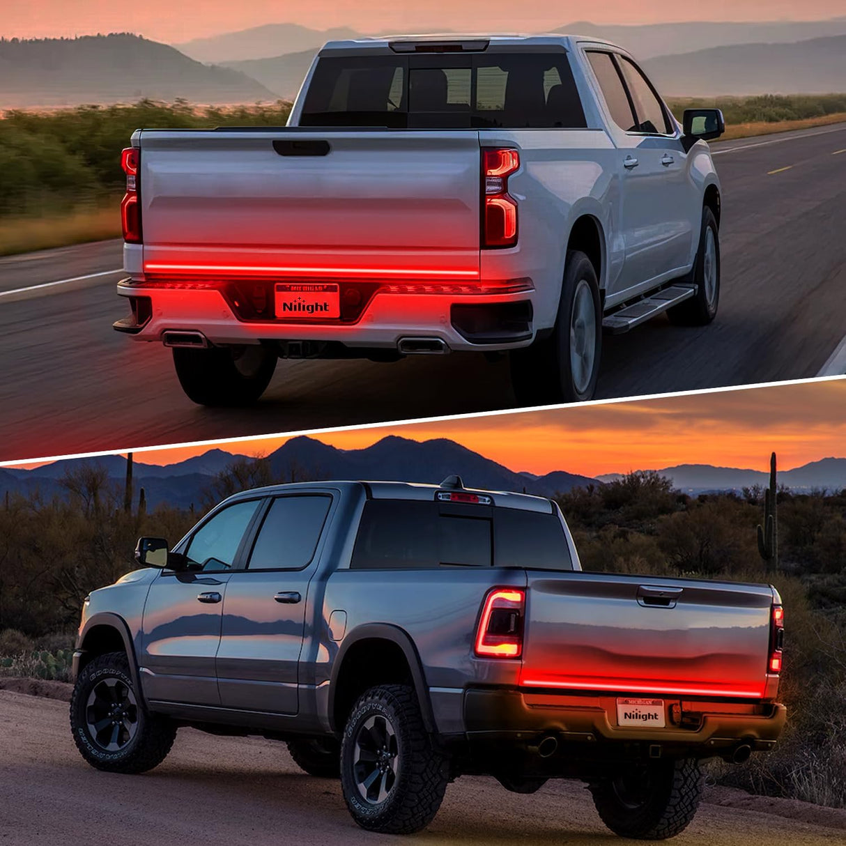 Truck Tailgate Light Strip 60 Inch Quad Row 648 LED Strip with Red Running Brake Lights White Reverse Lamp Amber Turn Signals