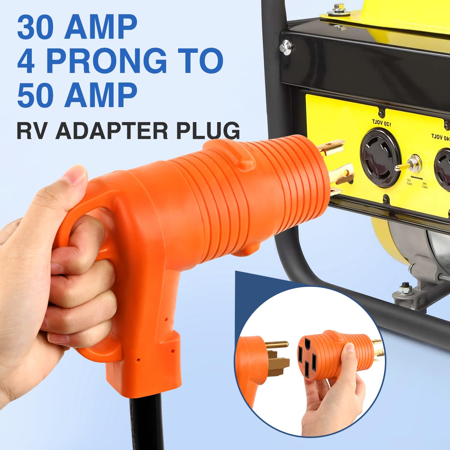 30Amp Male Twist Lock to 50Amp Female RV Power Adapter 4Prong Nilight