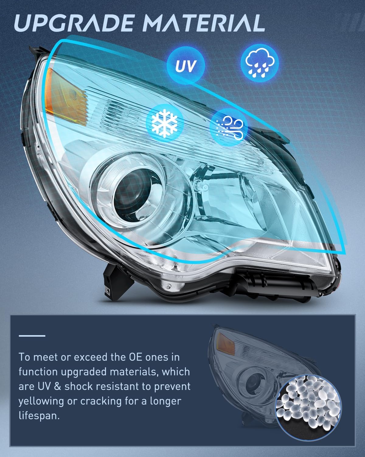 Headlight Assembly Compatible with 2010 2011 2012 2013 2014 2015 Chevy Chevrolet Equinox OE Style Projector Replacement Halogen Headlights Chrome Housing Amber Reflector Headlamp a pair