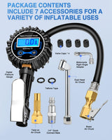 Tire Inflator with Digital Pressure Gauge 250PSI Heavy Duty | Air Chuck Compressor Attachments with Rubber Hose & Quick Connect Coupler 0.1 Display Resolution for Car Truck SUV RV