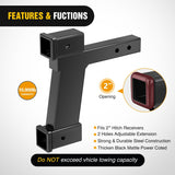Trailer Hitch Extension Riser for 2 Inch Receiver with 2 and 10Inch Rise or Drop with Bolt Nut Clip 10,000 lbs Capacity Adjustable Extend 8 Inch 10 Inch Length Black Coated for Class I-VI Receivers
