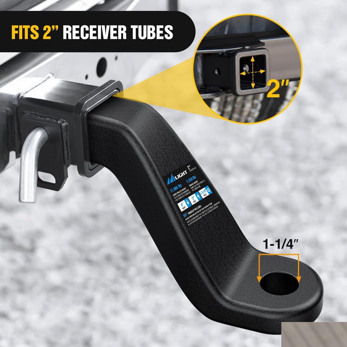 Forged Trailer Hitch Mount Fits 2 Inch Receiver Square 5/8 Inch Hitch Pin Clip 17000 lbs 6 Inch Drop, 1-1/4 Inch Hole, Gloss Black Powder Coat