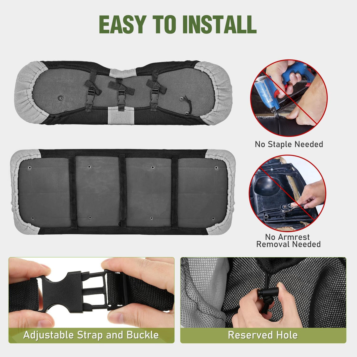 Golf Cart Rear Seat Cover 1PC Grey Black Club Car EZGO Yamaha | Breathable Sandwich Mesh Sun Scratch Resistant Washable No Staple Fits Aftermarket Rear Seats for Club Car EZGO Yamaha