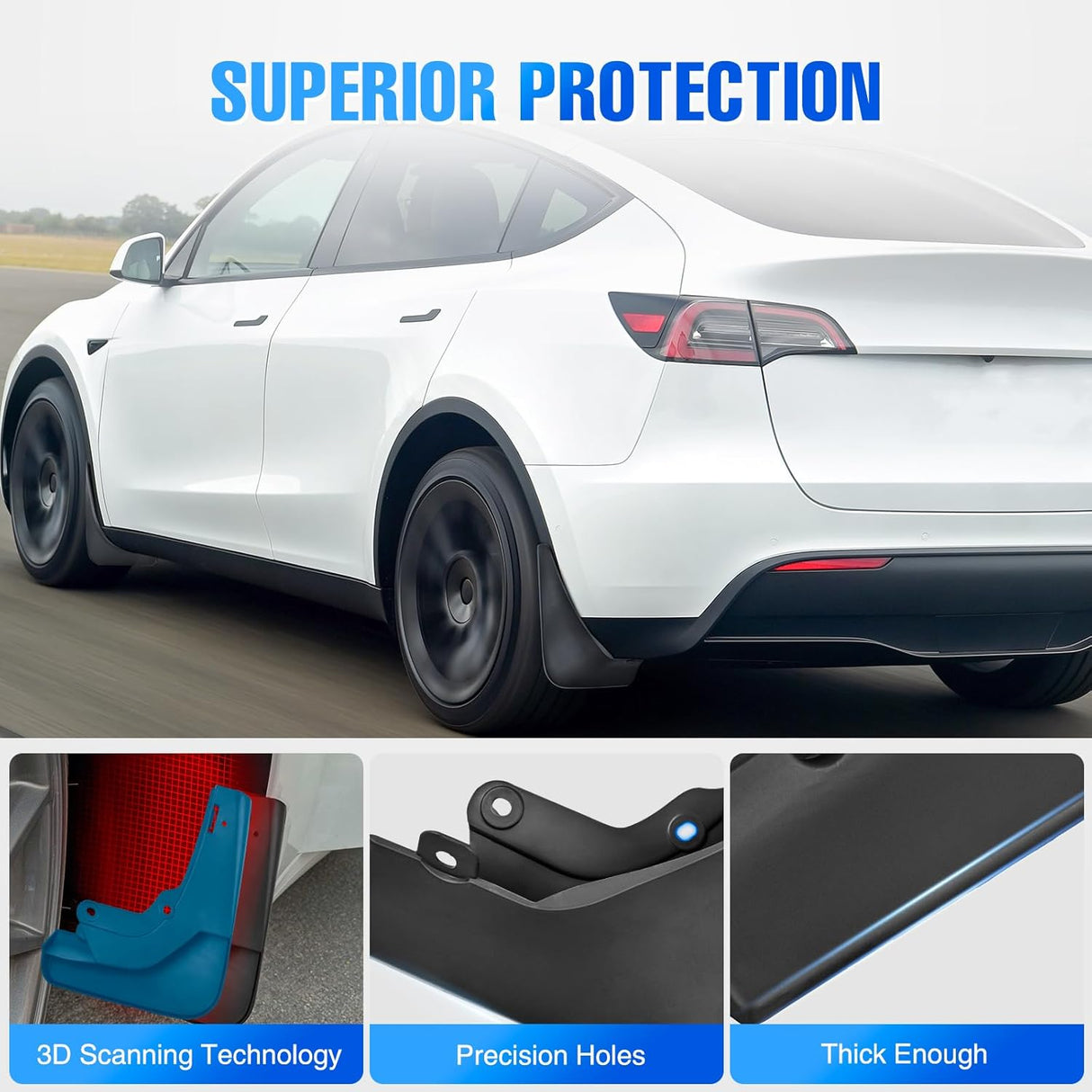 Mud Flaps for Tesla Model Y 2020 2021 2022 2023 2024 2025, No Drilling Precision Fit Exterior Accessories Heavy-Duty Splash Guards Protection, Front & Rear Set