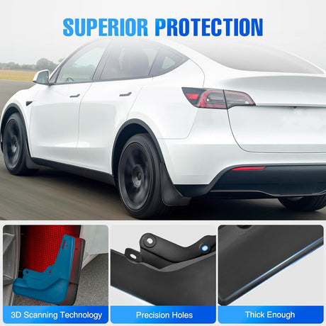 Mud Flaps for Tesla Model Y 2020 2021 2022 2023 2024 2025, No Drilling Precision Fit Exterior Accessories Heavy-Duty Splash Guards Protection, Front & Rear Set