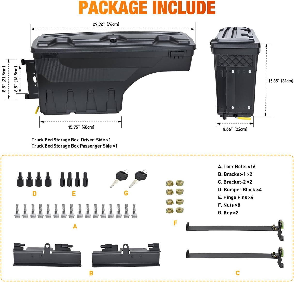 Truck Bed Tool Box Driver Side & Passenger Side Truck Toolbox Fit for Chevrolet Silverado GMC Sierra 1500 2500 3500 2007-2018 Swing Case Truck Bed Storage Box w Lockable Lid Wheel Well Toolbox