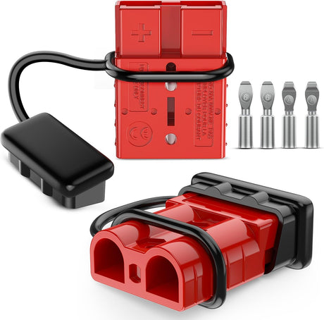 Anderson Connector 50AMP 6AWG Anderson Plug 12V-36V Battery Quick Connect/Disconnect Wire Harness Plugs Connectors Kit for 6 Gauge Cables Car Marine ATV Trailer Towing Winch Motor, 2 Pack Red