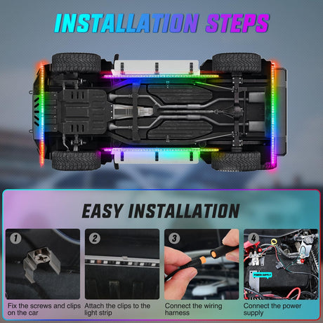 4Pcs Aluminum Underglow Neon Accent Strip Lights 396 LEDs Dream Color Door Assist Multi Mode Sound Active Function Music Modes with APP Remote Control Underbody Light Strips for Car Truck RV