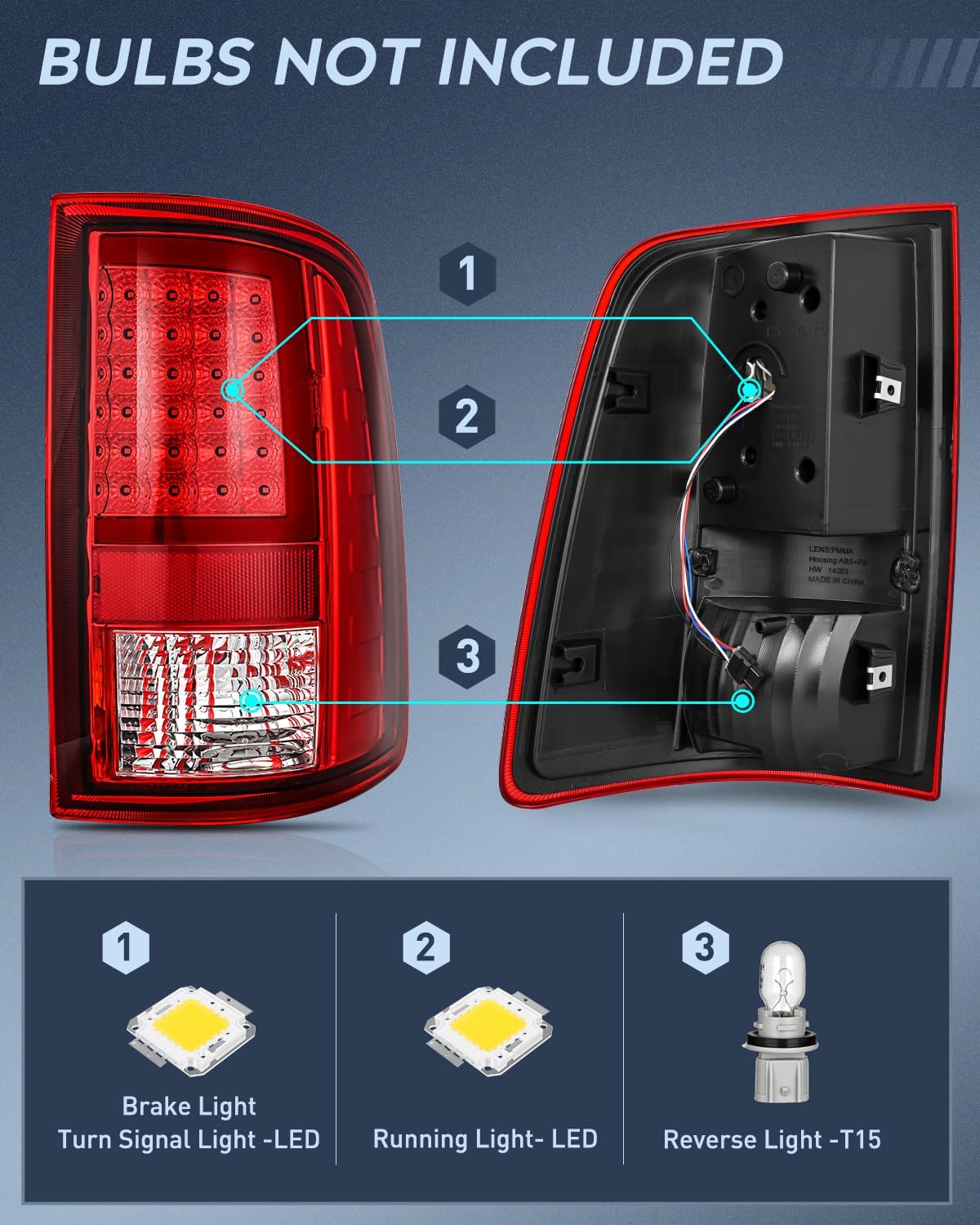 Taillight Assembly Compatible with 2009 2010 2011 2012 2013 2014 2015 2016 2017 2018 Dodge Ram 1500 2010-2018 Ram 2500 3500 Incandescent Type Upgrade LED Tube Tail Lights Rear Brake Lamps