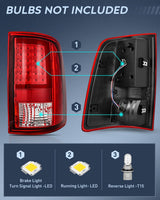 Taillight Assembly Compatible with 2009 2010 2011 2012 2013 2014 2015 2016 2017 2018 Dodge Ram 1500 2010-2018 Ram 2500 3500 Incandescent Type Upgrade LED Tube Tail Lights Rear Brake Lamps
