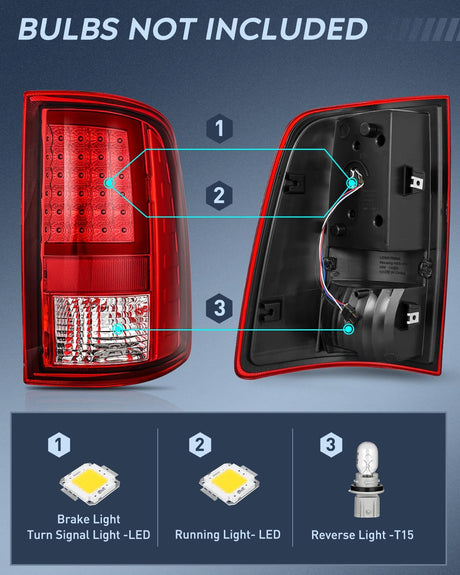 Taillight Assembly Compatible with 2009 2010 2011 2012 2013 2014 2015 2016 2017 2018 Dodge Ram 1500 2010-2018 Ram 2500 3500 Incandescent Type Upgrade LED Tube Tail Lights Rear Brake Lamps