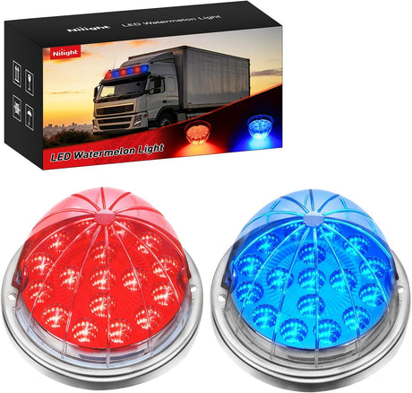 Watermelon Light 17 LED Dual Color 2PCS Stainless Steel Bezel Red to Blue Side Marker Clearance Turn signal Lights 4 Plug IP68 Waterproof for Trailer Truck Pickup Camper RV ATV UTV Boat