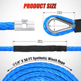 Winch Rope 1/4 Inch x 50 Feet 9000 LBS Synthetic Winch Line Cable with Black Protective Sleeve Line Cables for ATV UTV Winches with Synthetic Ropes Truck Boat SUV Vehicle, Blue
