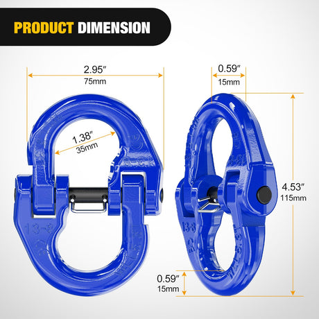 Safety Chain Connector Link, 1/2In Tow Hitch Hammerlock Coupling Link, 2 Pack Forged Steel Tow Chain Connector for Chain Link/Recovery Rope Link/Shackle, 12000 lbs Load Limit, Blue