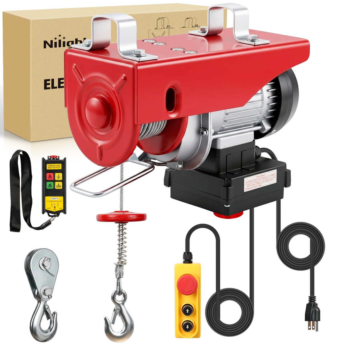 1320LBS Electric Hoist 110V Electric Winch with Wireless & Wired Remote Control, Single/Double Slings 39FT Lifting Height Lift Hoist Material Handling Tool for Warehouses Factories Garage