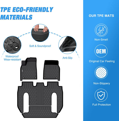 TPE Floor Mats for Tesla Model X 6 Seater 2022 2023 2024 2025 2026 All Weather Custom Fit Heavy Duty Floor Liners